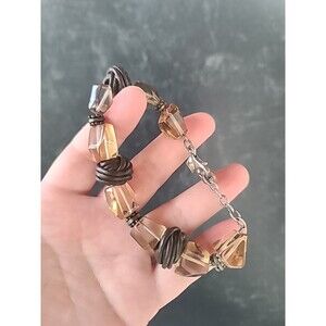 Anahi Bolivia 925 Sterling Silver Smoky Quartz & Leather Chunky Beaded Bracelet